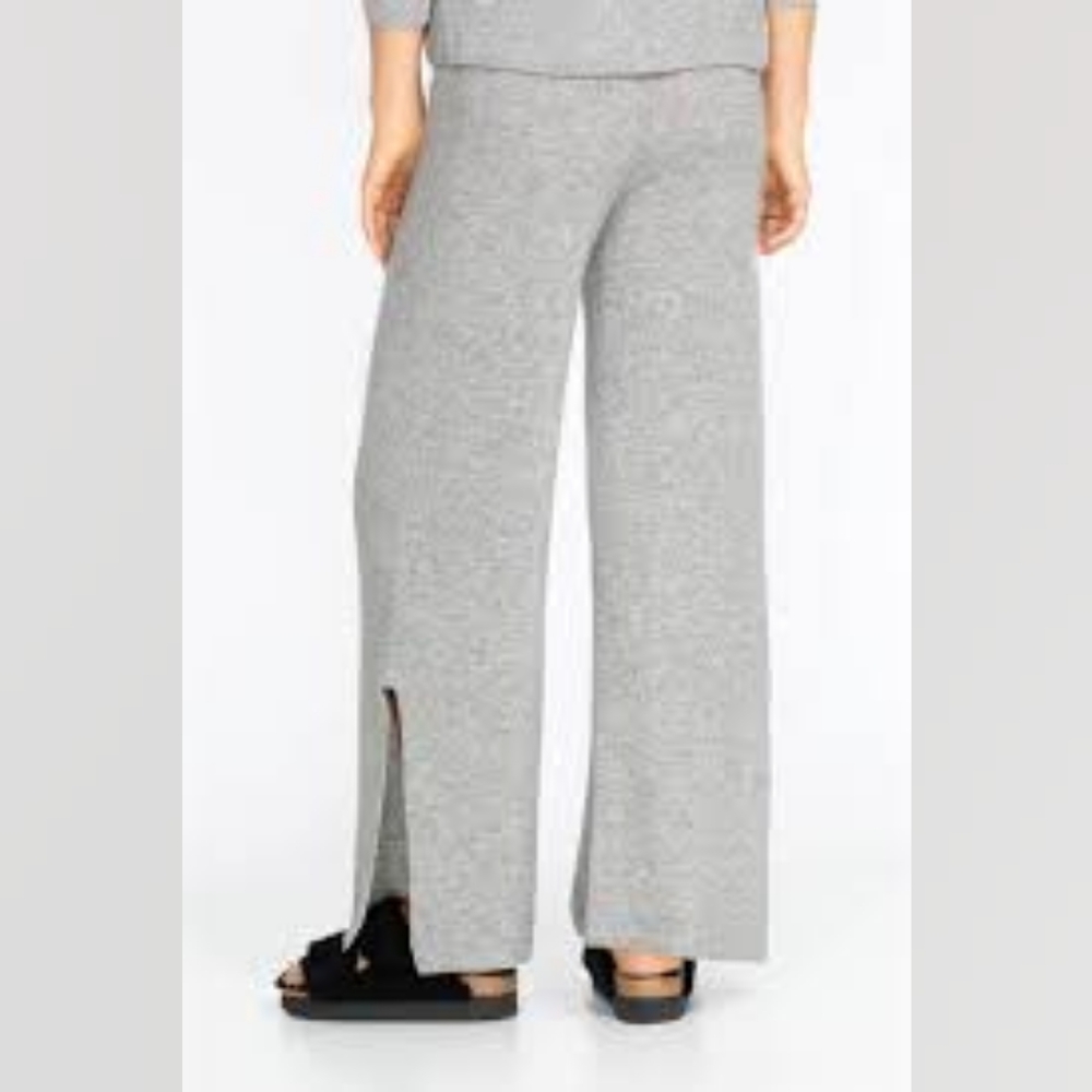 Calme By Johnny Was Wide Leg Trousers Knit Split Hem Pant Sweatpant Navy Blue - Picture 9 of 12